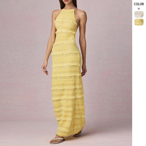 Ladies Maxi Dress with fringed design and elegant halterneck Lune London