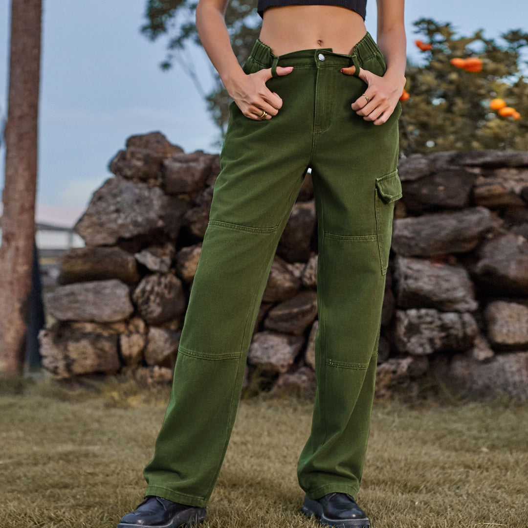 High-waisted asymmetric cut women's cargo pants Lune London