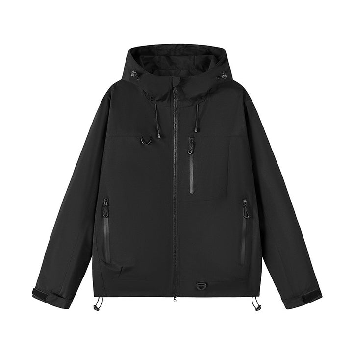 Outdoor technical jacket for men with adjustable hood design and numerous zipped pockets Lune London