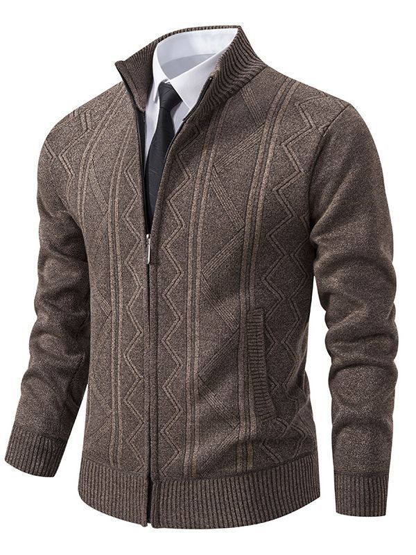 Men's knitted jacket with raised braid design and high funnel neck Lune London