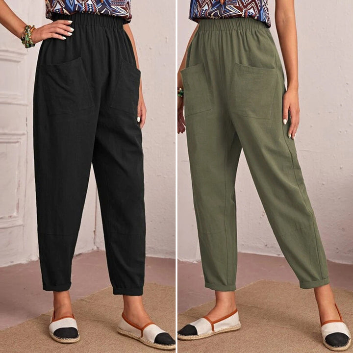 Women's Comfortable Utility Pants with Elastic Waistband and Practical Pockets