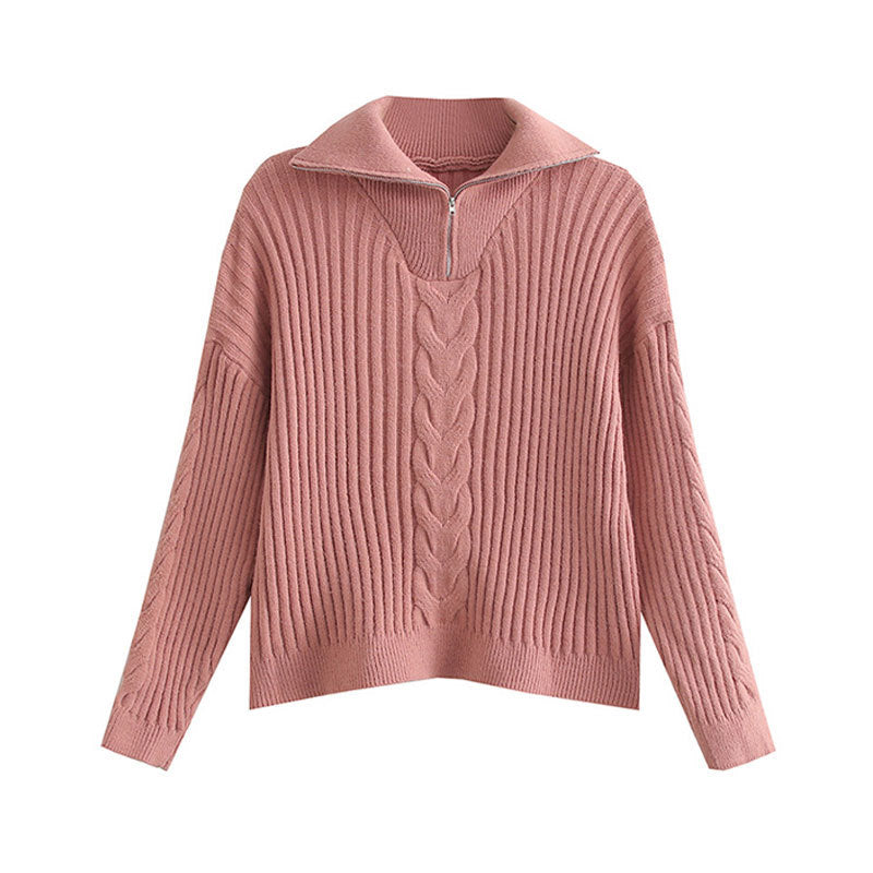 Pull en tricot pour dames avec col haut et fermeture éclair Chic & Stil