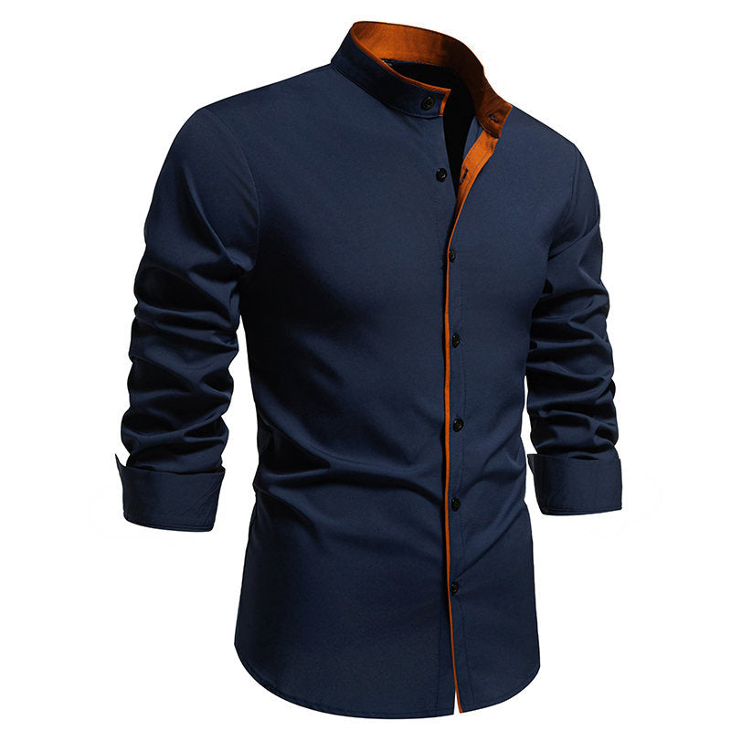 Men's Elegant Long-Sleeve Shirt with Modern Stand-Up Collar and Contrast Seams Lune London