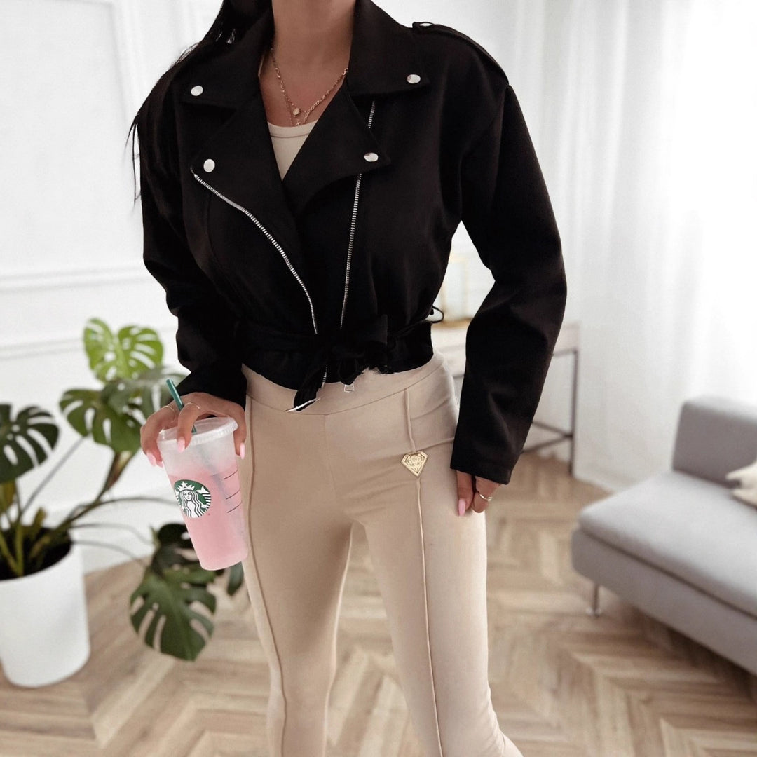 Veste de motard en simili cuir élégante et moderne pour femmes avec ceinture Chic & Stil