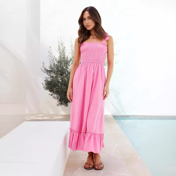 Ladies maxi dress with playful ruffle hem and elastic top