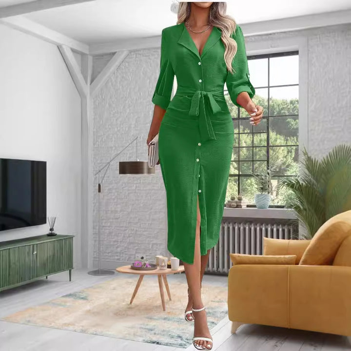 Midi shirt dress for women with belt at the waist Chic und Stil