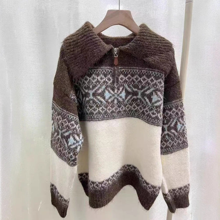Pull en tricot pour femmes avec un motif norvégien élaboré Chic & Stil