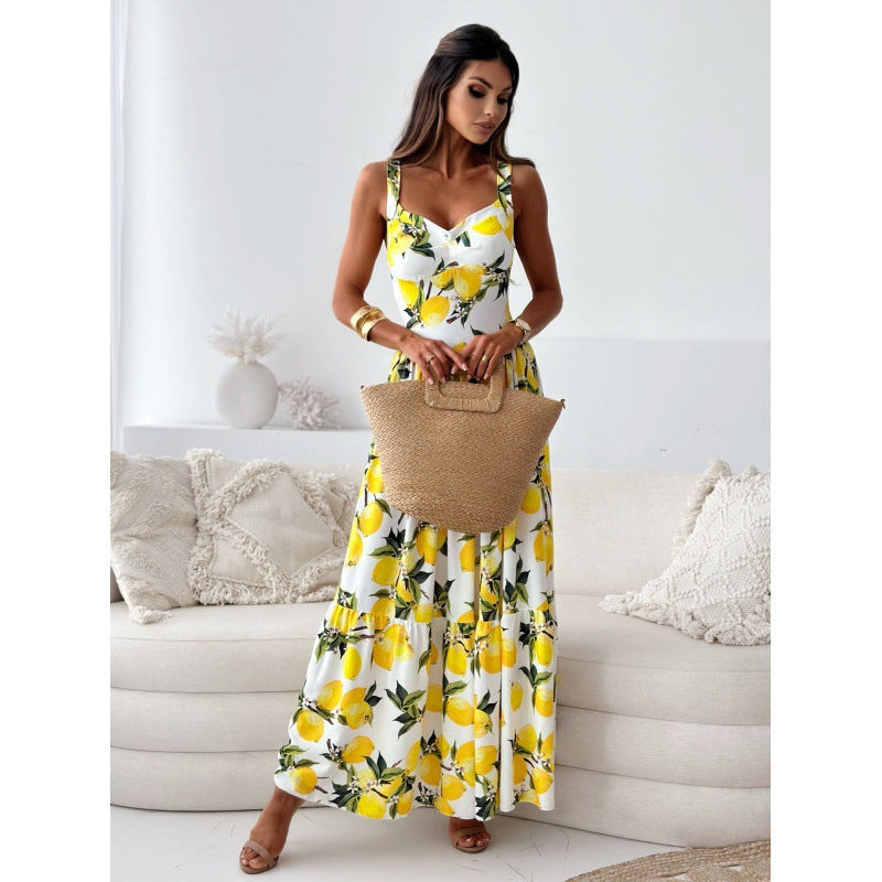 Maxi dress for women with floral pattern and high slits Lune London