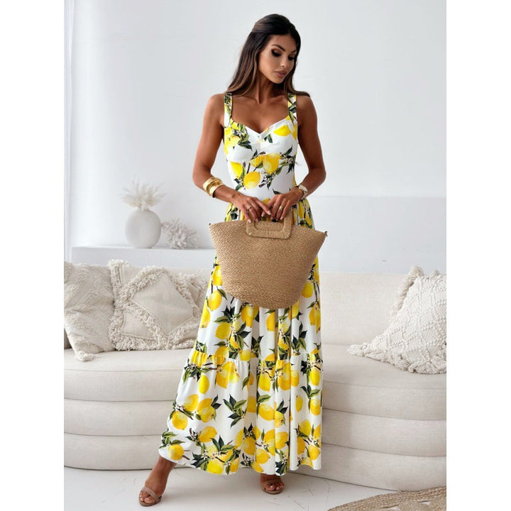 Maxi dress for women with floral pattern and high slits Lune London