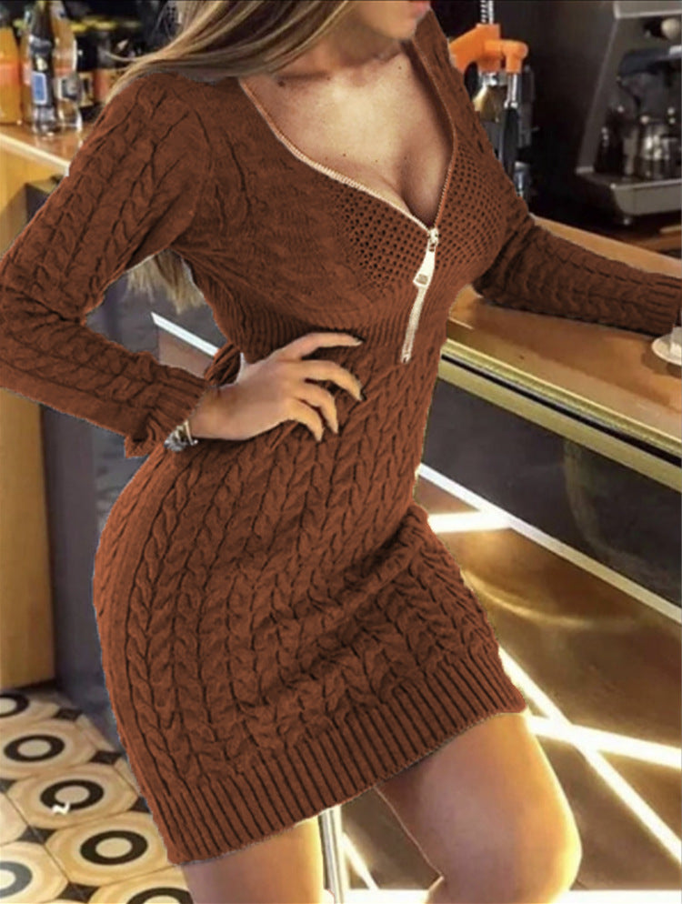 Knit dress for women with high collar and modern zipper Lune London