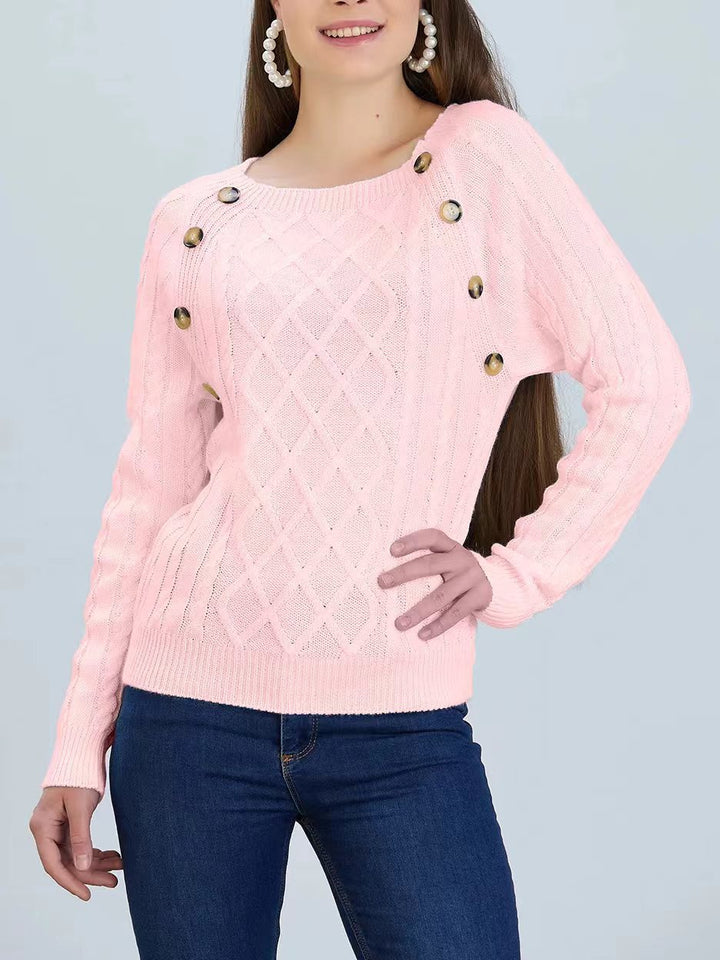 Women's knitted sweater with classic diamond pattern and decorative buttons Lune London
