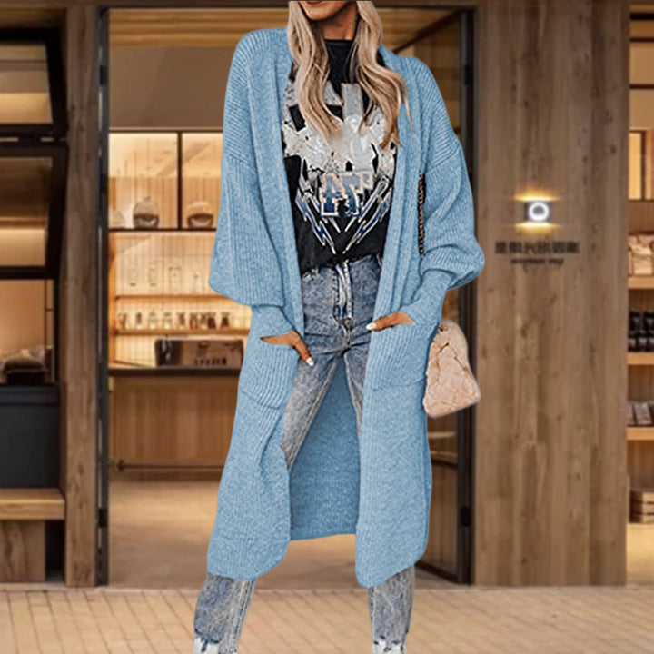 Knitted cardigan for women with wide sleeves and practical inset pockets Lune London