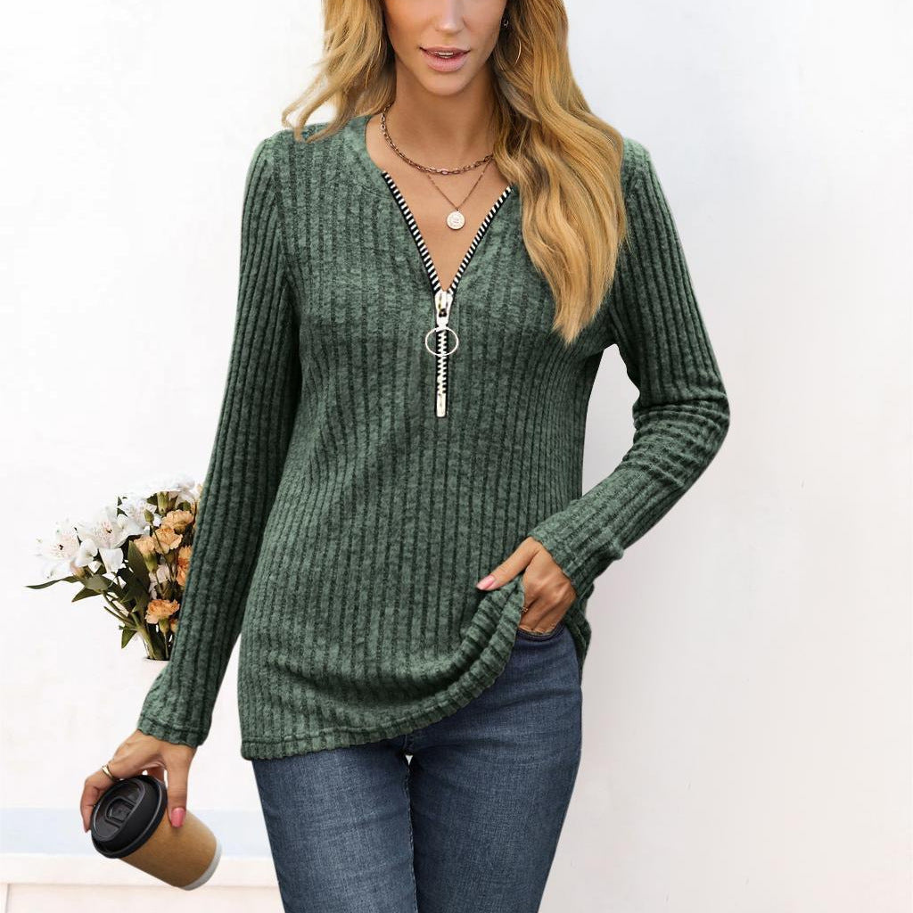 Women's sweater with high-quality zipper and fine rib design Chic and Stil