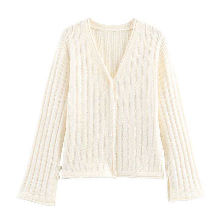 Ribbed knit jacket for women with V-neck and button closure Lune London