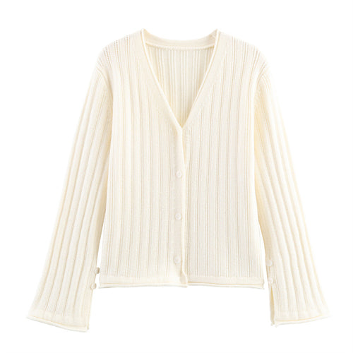 Ribbed knit jacket for women with V-neck and button closure Lune London