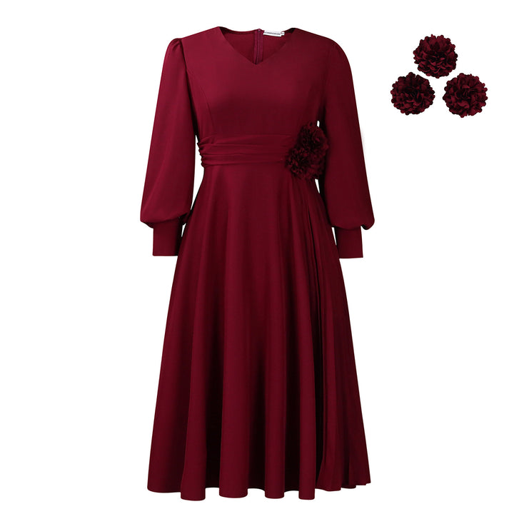 Elegant dress for women with decorative floral accent and draping Lune London
