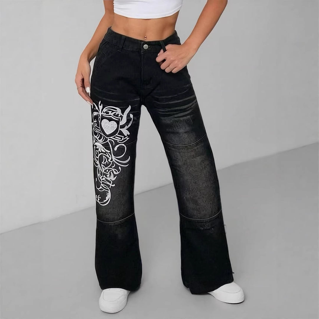 Women's wide jeans with intricate print Lune London