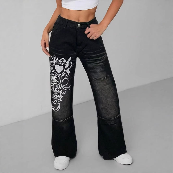 Women's wide jeans with intricate print Lune London