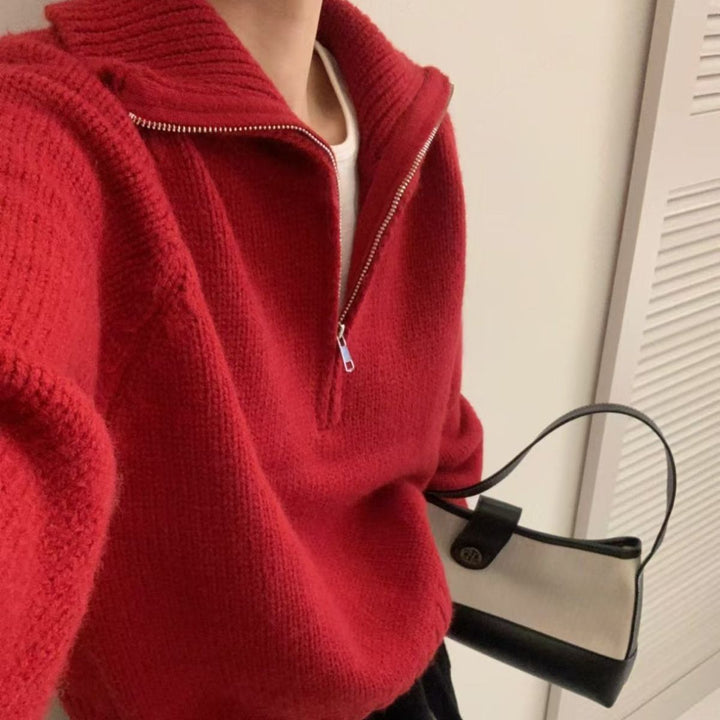 Pull tricot féminin à col montant et fermeture éclair Chic & Stil