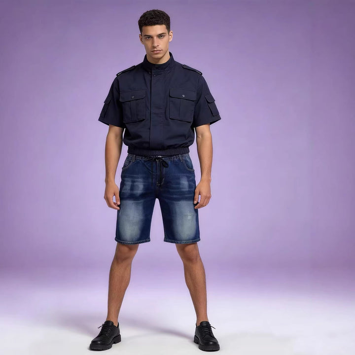Men's comfortable denim shorts with elastic waistband and casual design Lune London