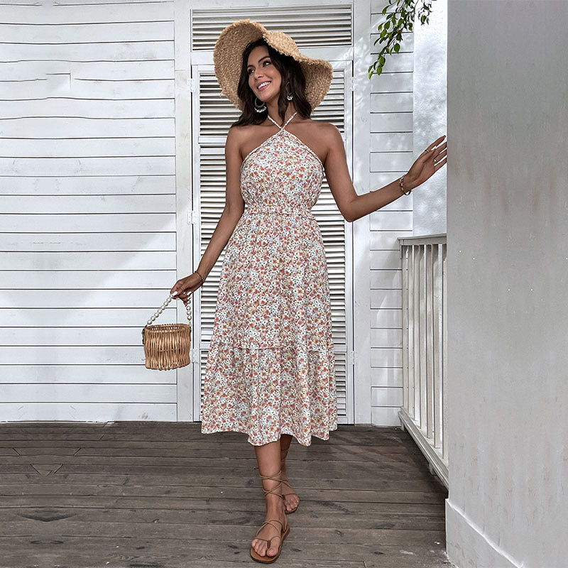 Floral maxi dress for women with elegantly tied neckline Lune London