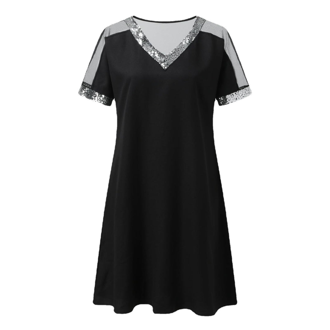Shift Dress with Rhinestone Decor and V Neck for Chic and Stylish Women