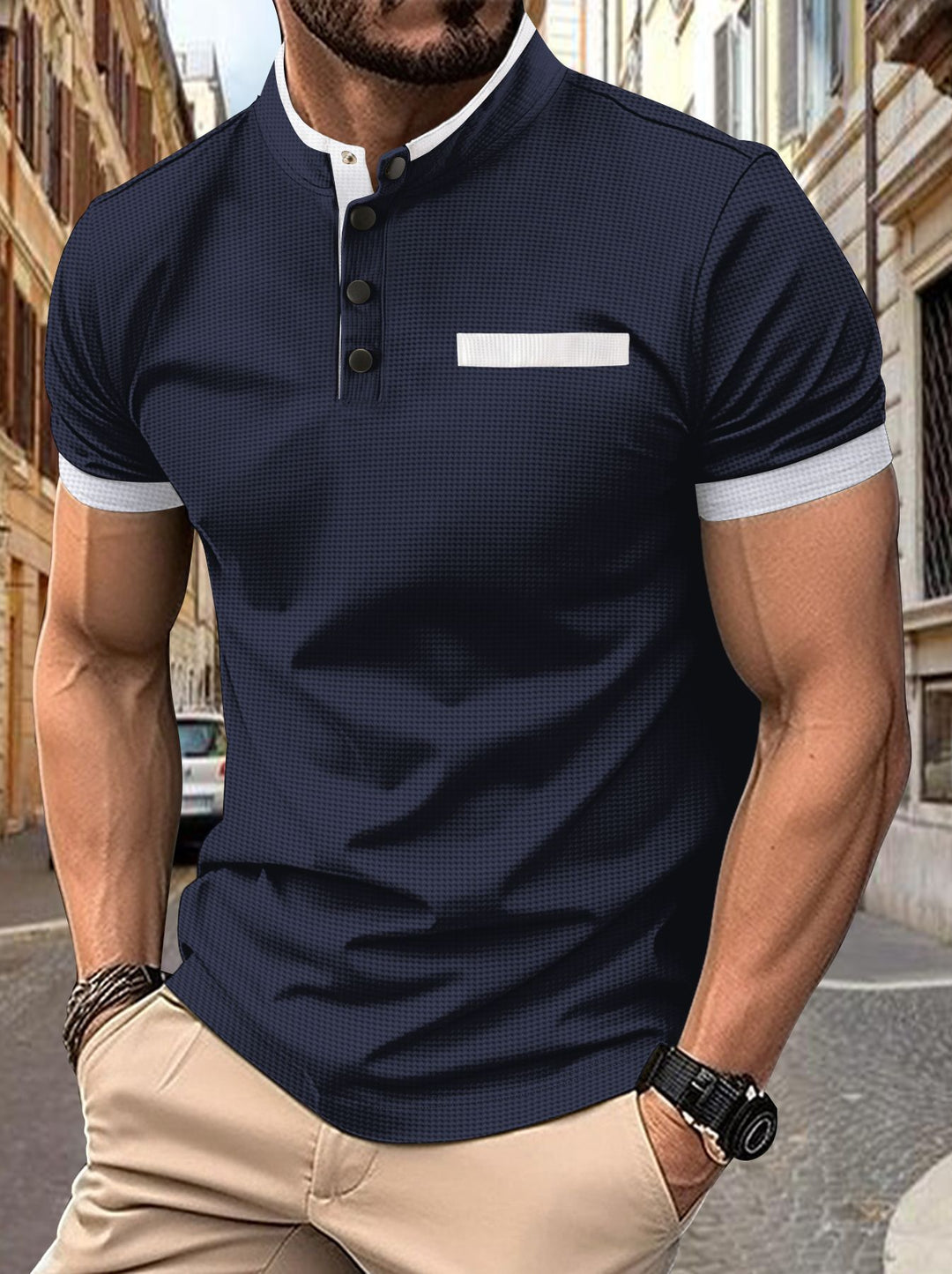 Short sleeve casual shirt for men with button placket Chic und Stil