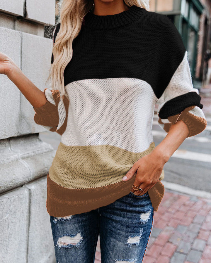 Casual knit sweater for women with a trendy color block design Lune London