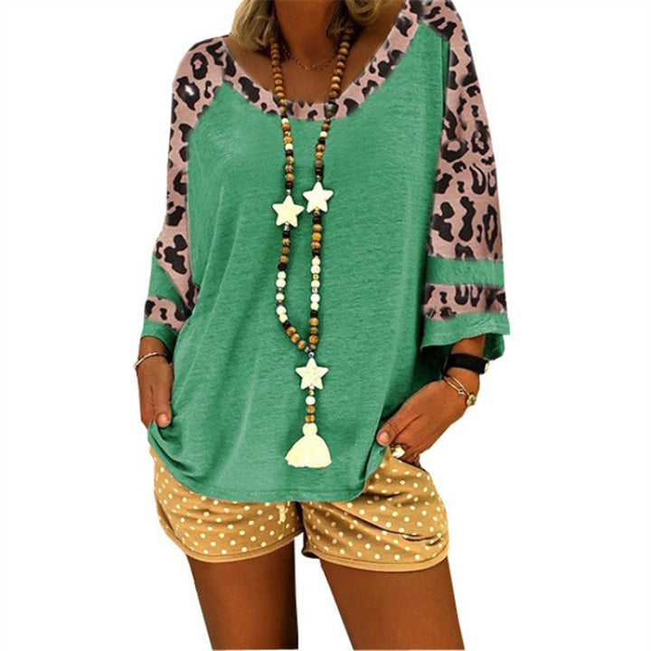 Women Casual top with leopard sleeves and round collar Lune London