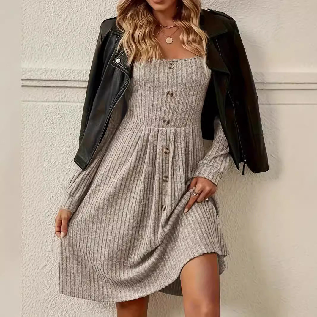 Knit dress for women with button placket Lune London