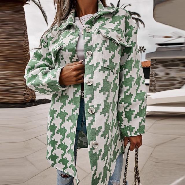 Oversized shirt jacket for women in a modern houndstooth check design Lune London