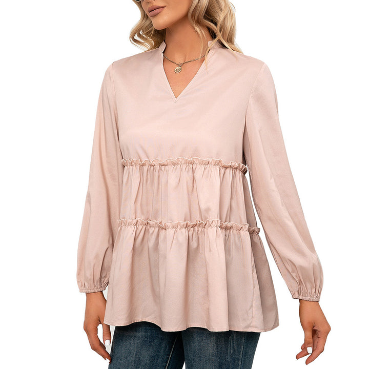 Women's top with ruffle details and V-neck Lune London
