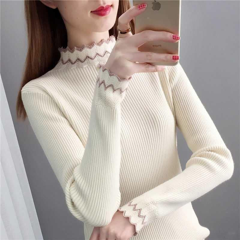Pull en tricot pour femme avec col montant et motif en vagues Chic & Stil