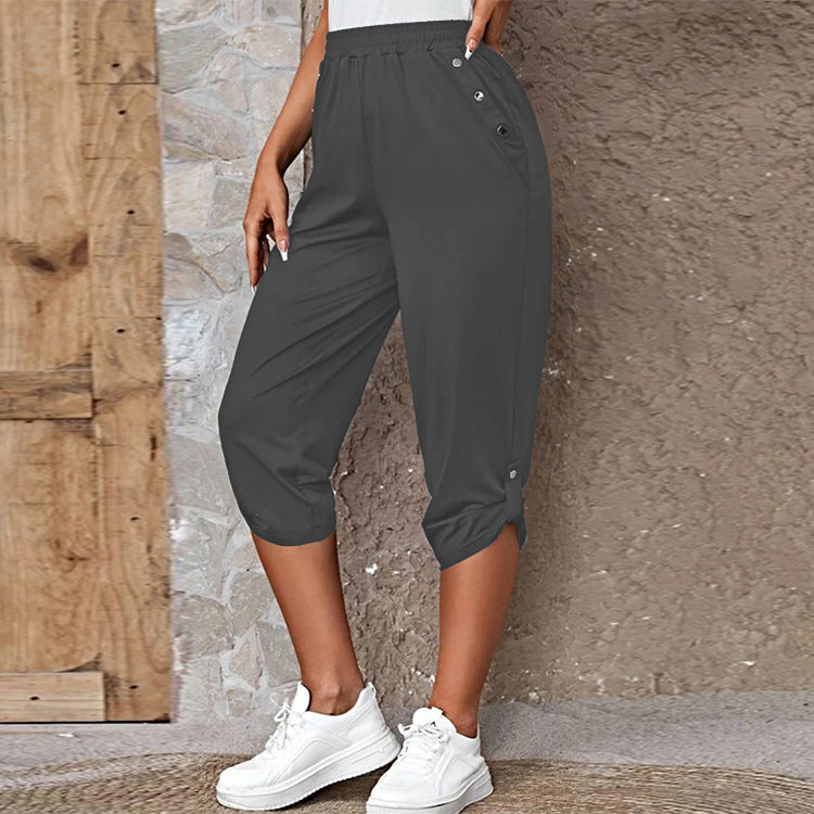 Comfortable culotte pants for ladies with decorative button details Lune London