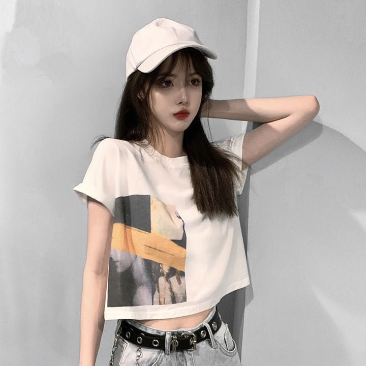 Women’s Crop T-Shirt with Creative Graphic Print Lune London