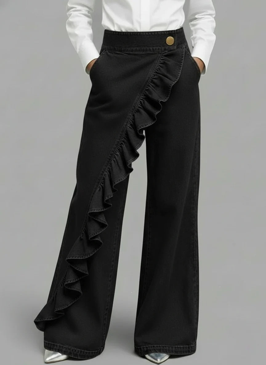 Women's Wide Jeans with Ruffle Detail Chic & Stil