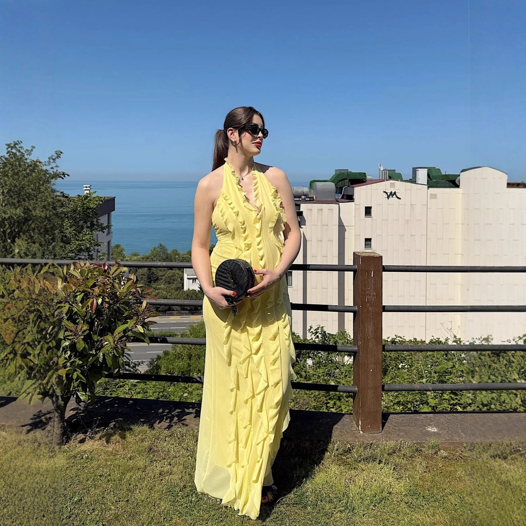 Maxi dress for women with voluminous ruffle design Lune London