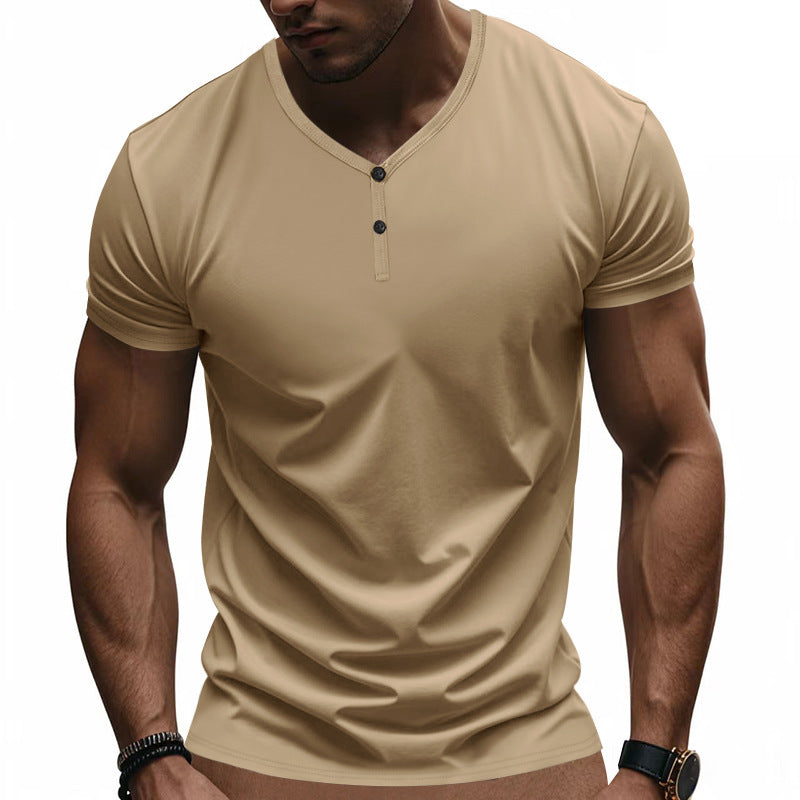 Short Sleeve Henley T-Shirt for Men with Textured V Neck Lune London