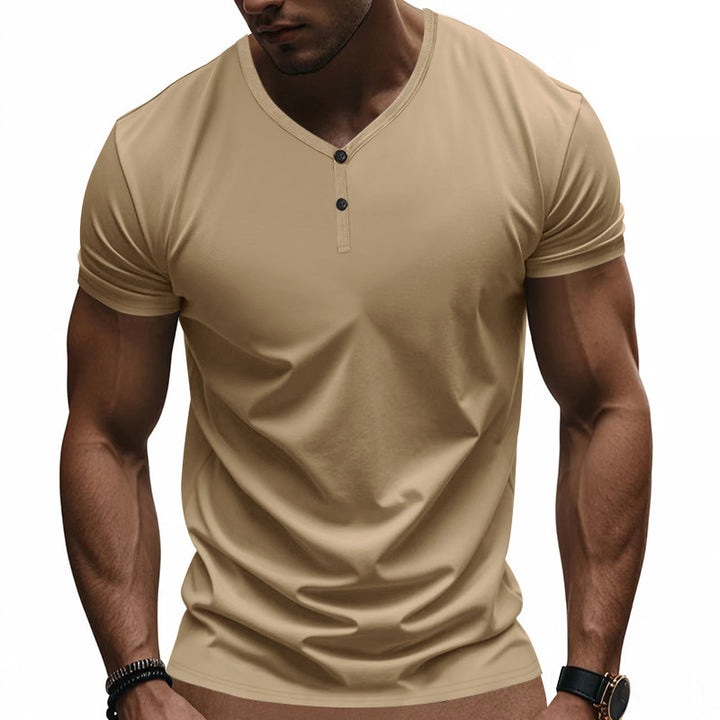 Short Sleeve Henley T-Shirt for Men with Textured V Neck Lune London