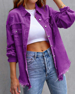 Ladies stylish overshirt jacket with fringed hem Lune London