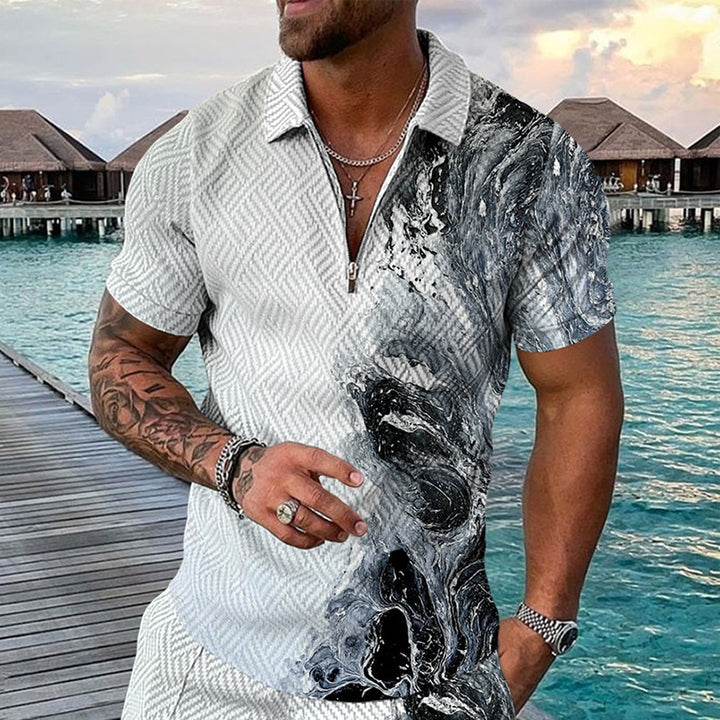 Men's Elegant Short Sleeve Shirt with Button Placket and Decorative Patterns Lune London