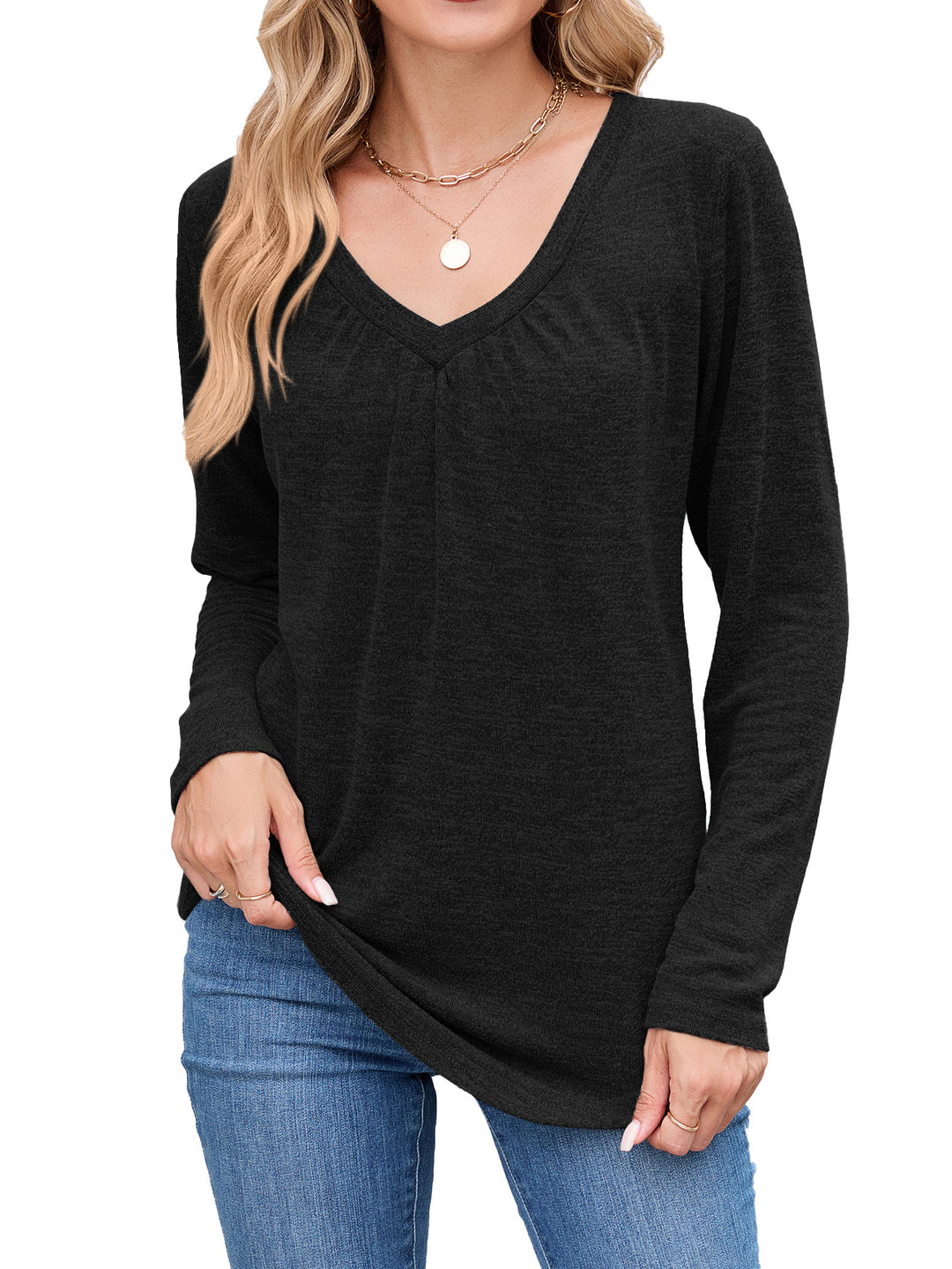 Long sleeve shirt for women with a refined V-neck and pleats Lune London