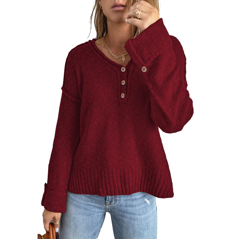 Chunky knit sweater for women with button placket and loose fit Lune London