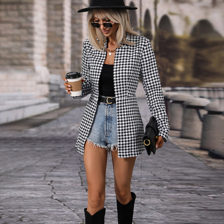 Women's blazer jacket with trendy check design Lune London