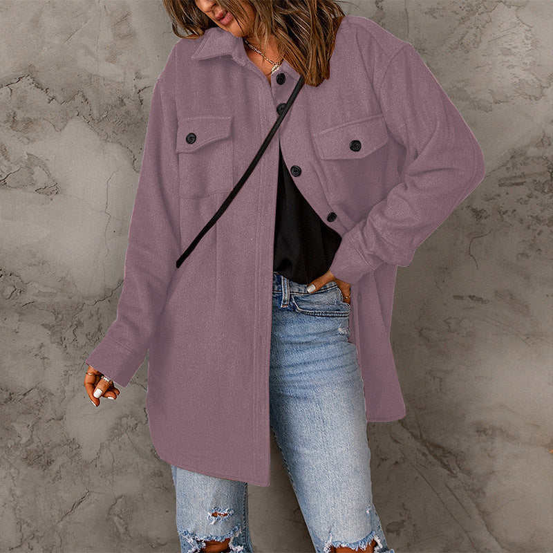 Lune London women's versatile oversized shirt jacket with patch pockets and button closure