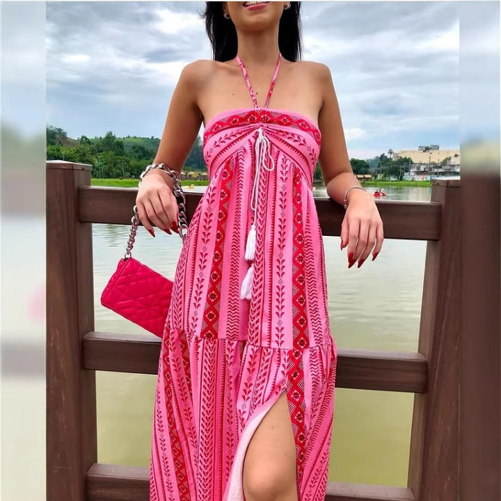 Maxi dress for ladies with a playful design and thin straps Lune London
