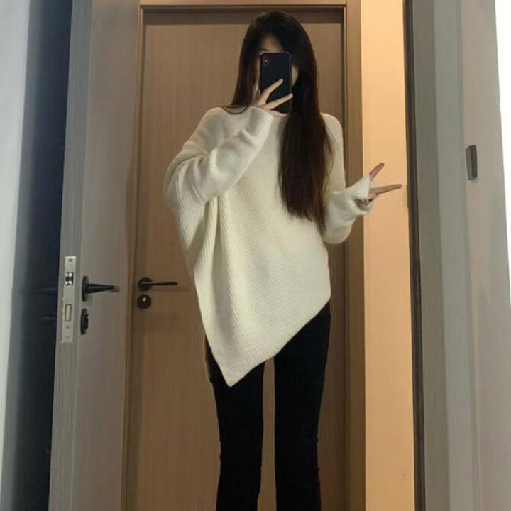 Pull en maille oversize pour femmes avec coupe asymétrique et fine structure en rib Chic & Stil