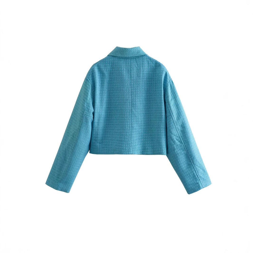Cropped jacket for women with textured surface and vertical opening side pockets Lune London