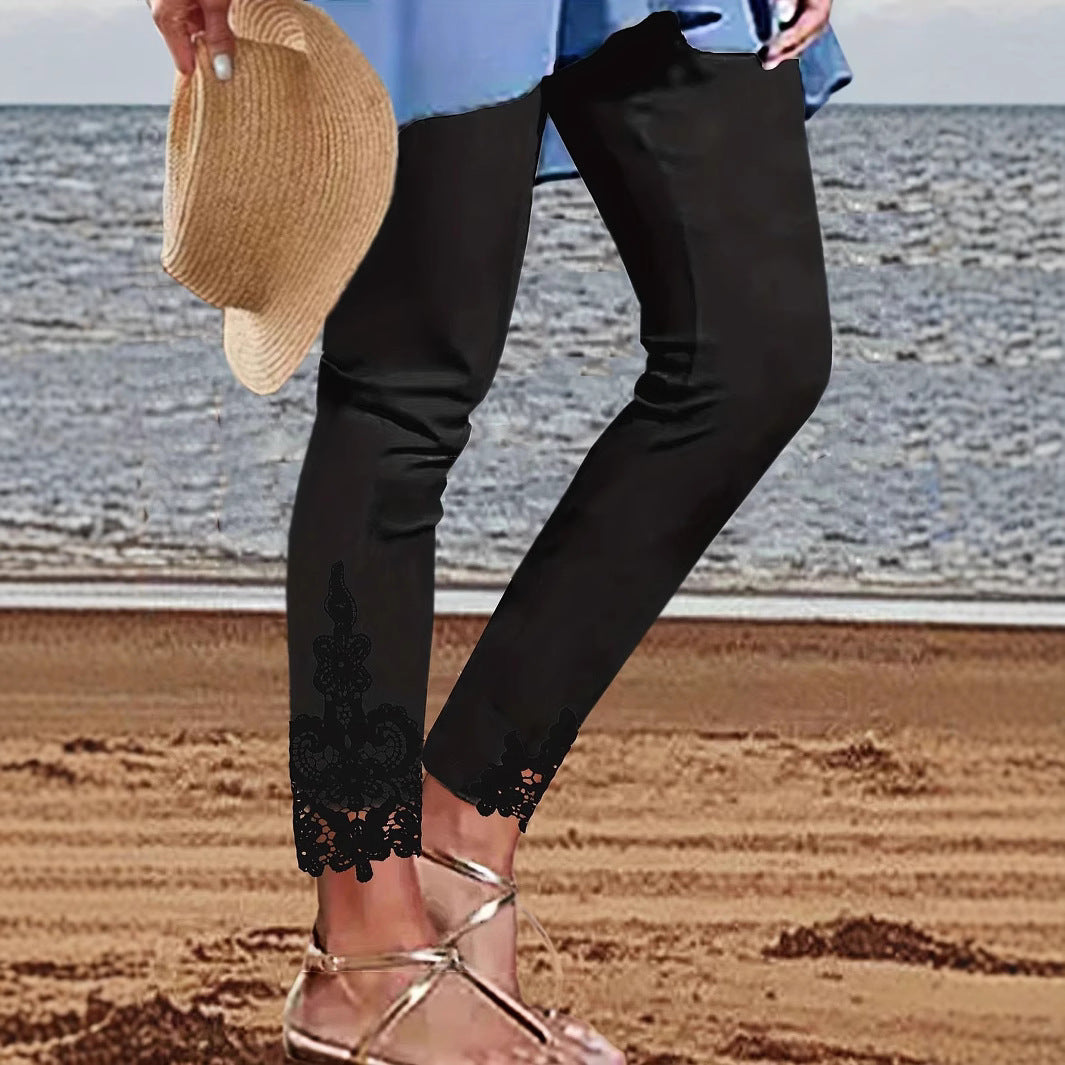 Elegant Ladies Leggings with Chic Lace Decoration and Style