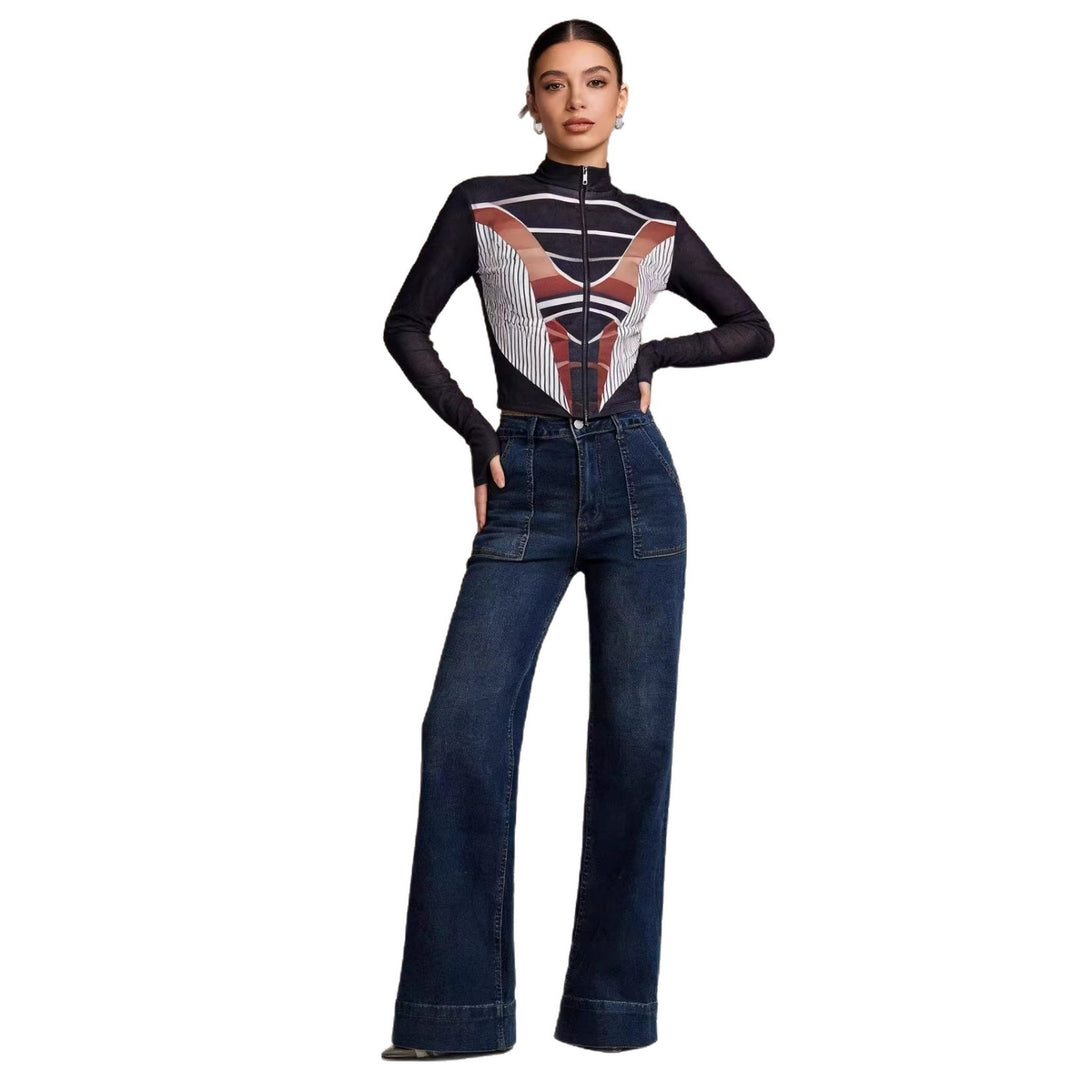Ladies High-Waist Wide-Leg Trousers with Trendy Patch Lune London
